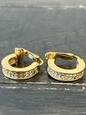 Dior Gold Crystal Pavé Mini Huggie Earrings